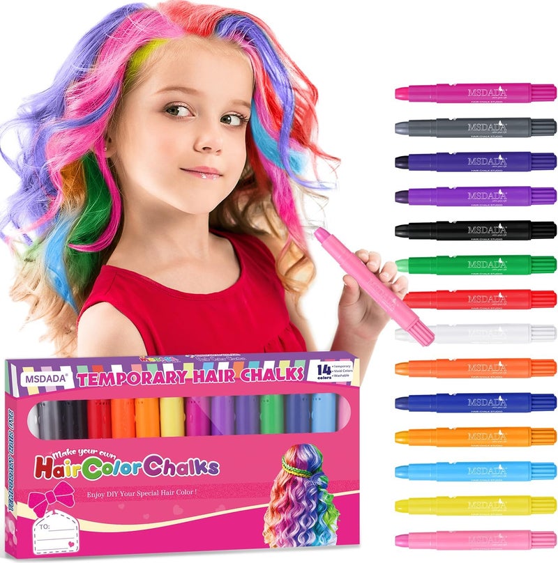 MSDADA Hair Chalk for Girls Kids-14 Temporary Colors Hair Color Dye Washable Makeup Kit DIY Birthday Cosplay Halloween Gifts for Girls Party Supplies Aged 3 4 5 6 7 8 9 10-12 - Image 1